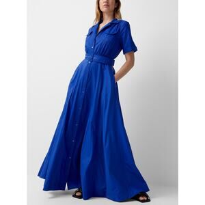 Staud Millie Maxi Belted Shirt Dress Lapis Blue recycled nylon size 00 XXS